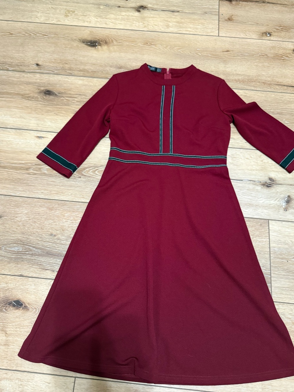Structured Burgundy Midi Dress with Contrast Trim